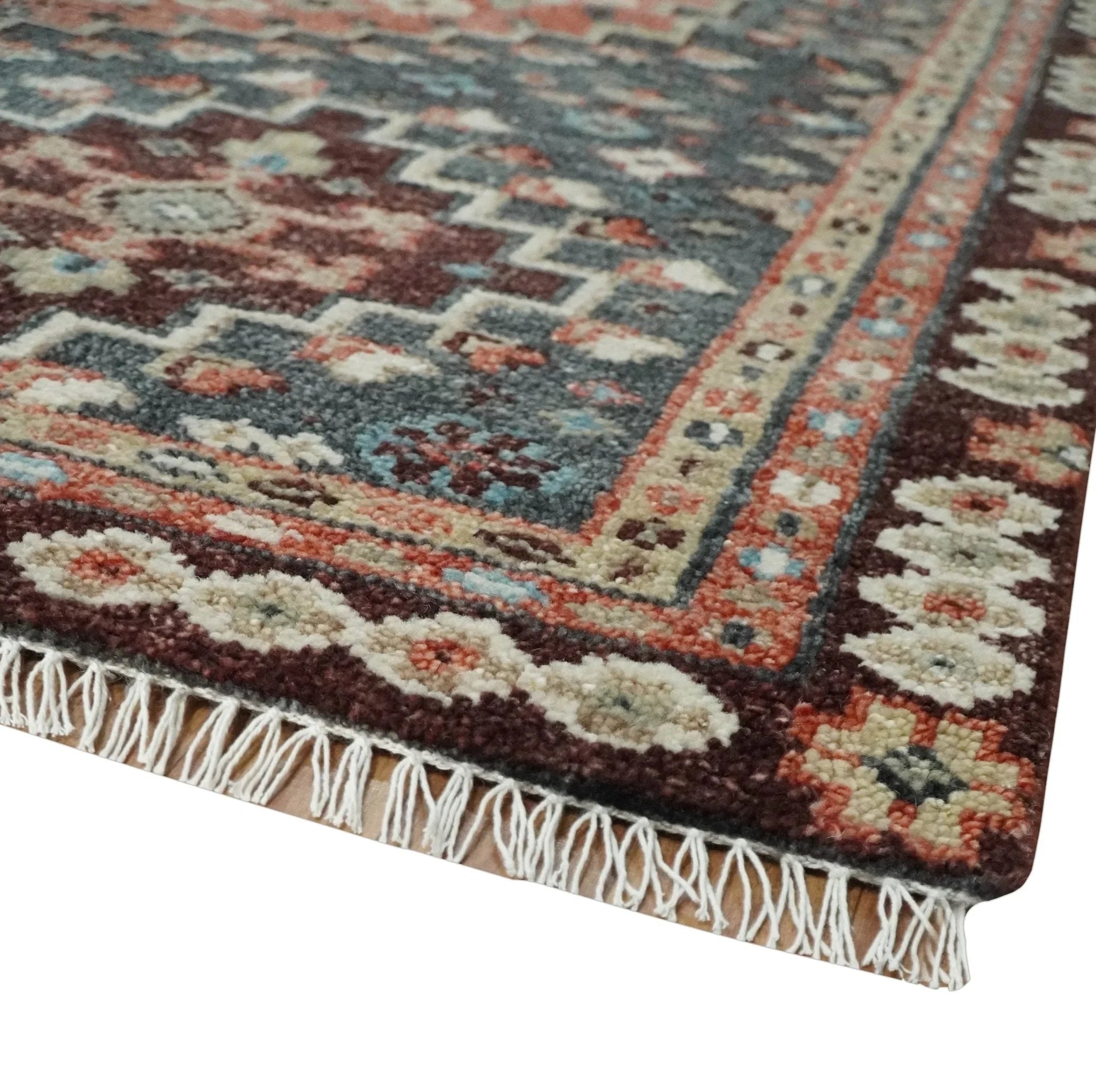 Custom Made Turkish Style Rust and Charcoal Traditional Medallion Hand knotted wool Area Rug - The Rug Decor