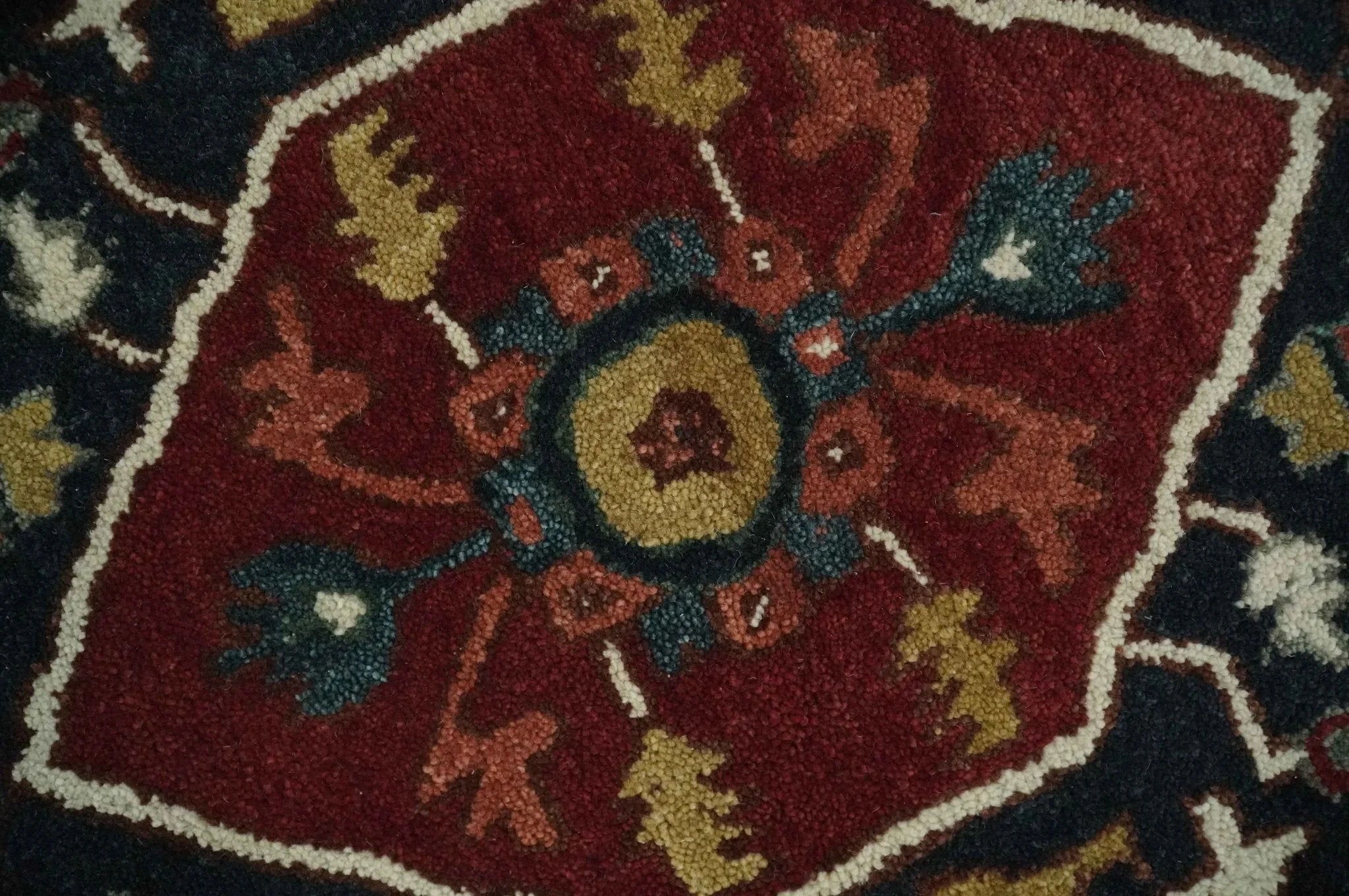 Custom Made Vintage Style Black, Rust, Teal and Ivory Hand Tufted Traditional wool Area Rug - The Rug Decor