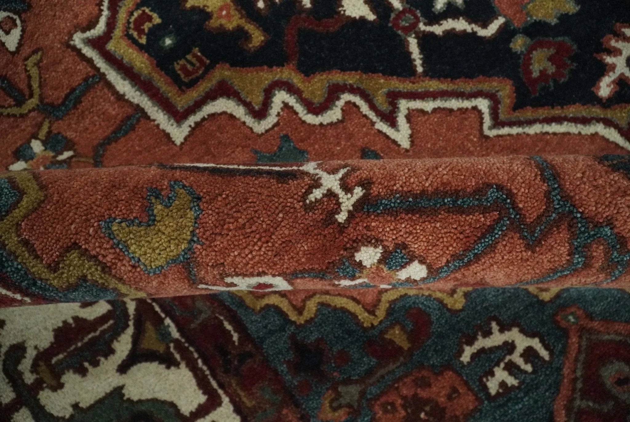 Custom Made Vintage Style Black, Rust, Teal and Ivory Hand Tufted Traditional wool Area Rug - The Rug Decor