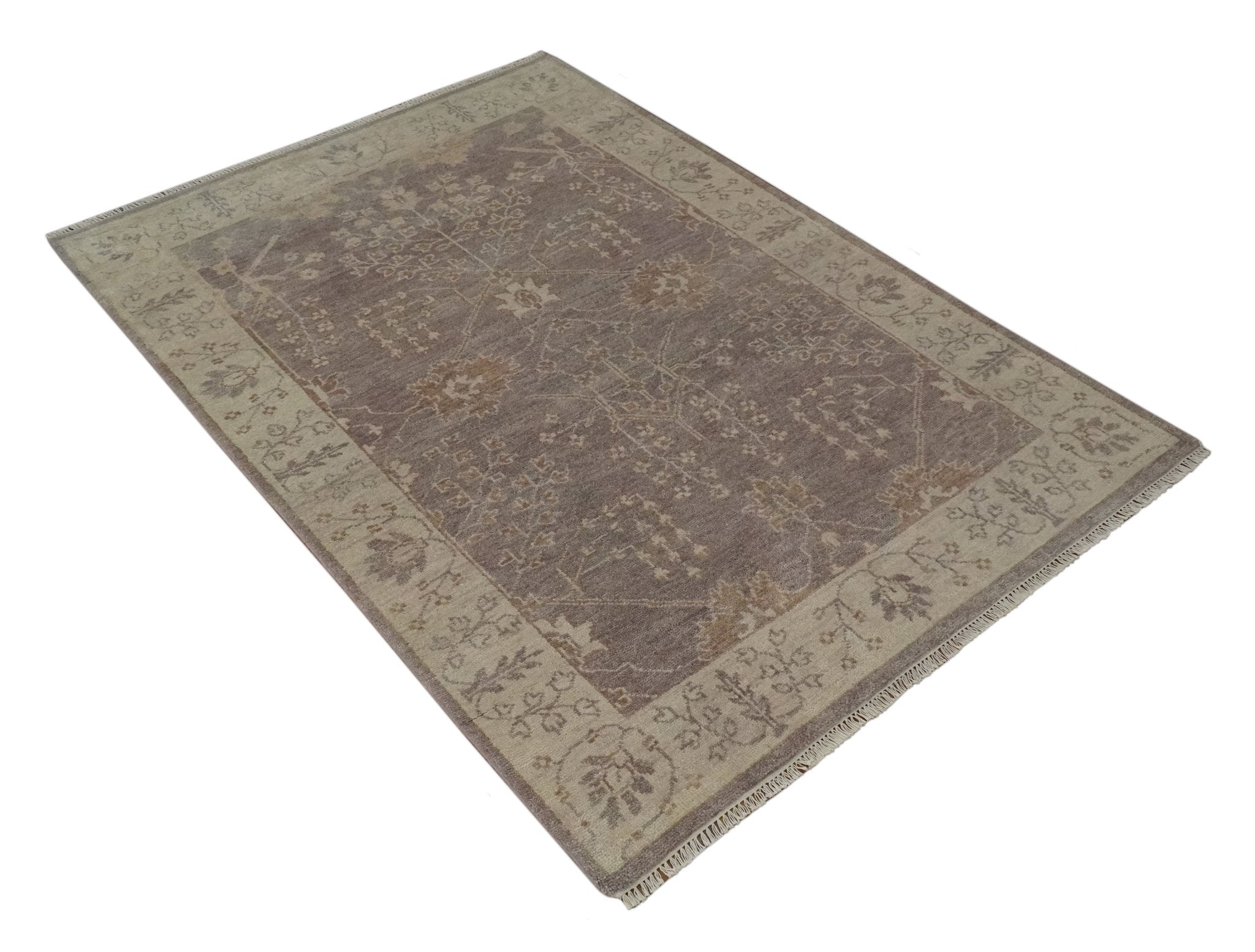 Custom Made Vintage Style Tree of life Brown And Beige Hand Knotted Wool Rug