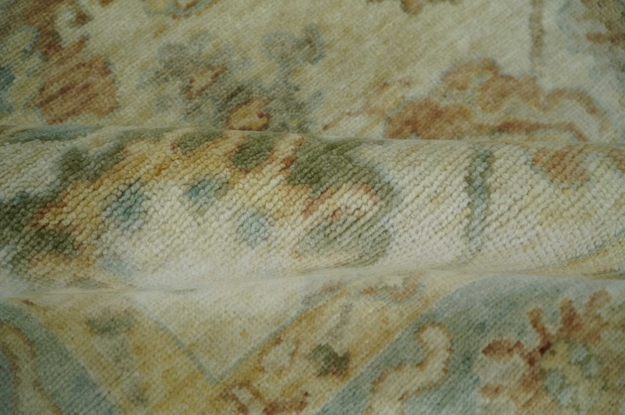 Custom Makde Antique Finish Hand Knotted Beige and Silver Multi Size Oushak Wool Area Rug - The Rug Decor