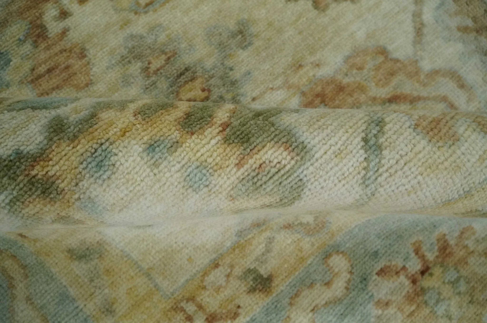 Custom Makde Antique Finish Hand Knotted Beige and Silver Multi Size Oushak Wool Area Rug - The Rug Decor