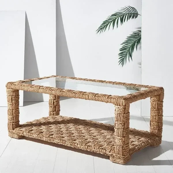 Christi Water Hyacinth Coffee Table in Natural with Wood Frame - The Mayfair Hall