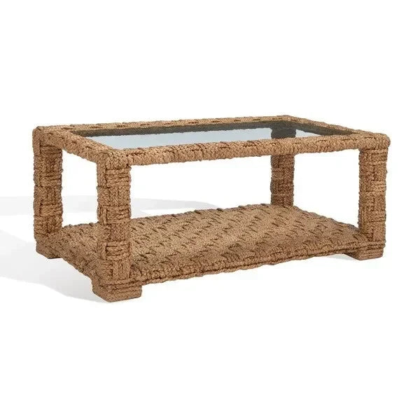 Christi Water Hyacinth Coffee Table in Natural with Wood Frame - The Mayfair Hall