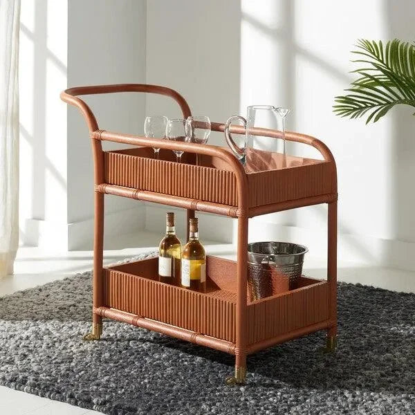 Barnette Rattan Pole Frame Bar Cart in Amber - The Mayfair Hall
