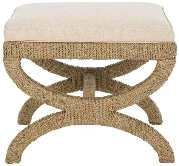 Aikan Woven Wood Ottoman in Natural and Beige - The Mayfair Hall