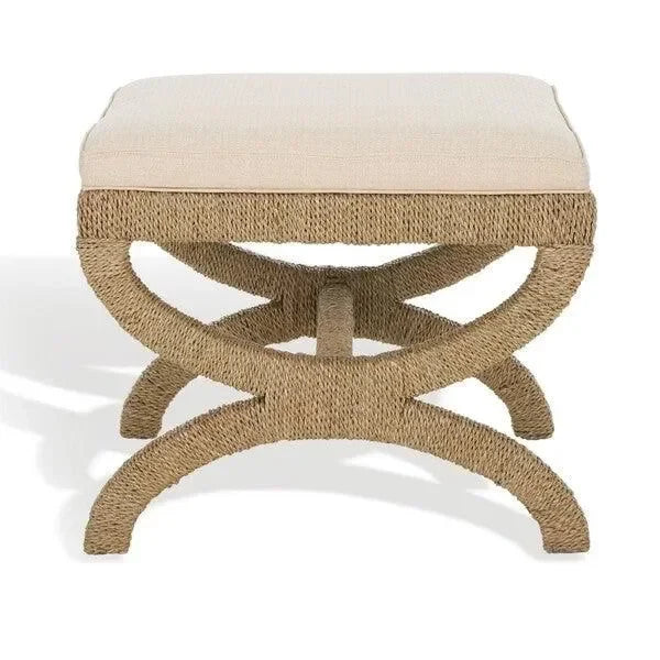 Aikan Woven Wood Ottoman in Natural and Beige - The Mayfair Hall
