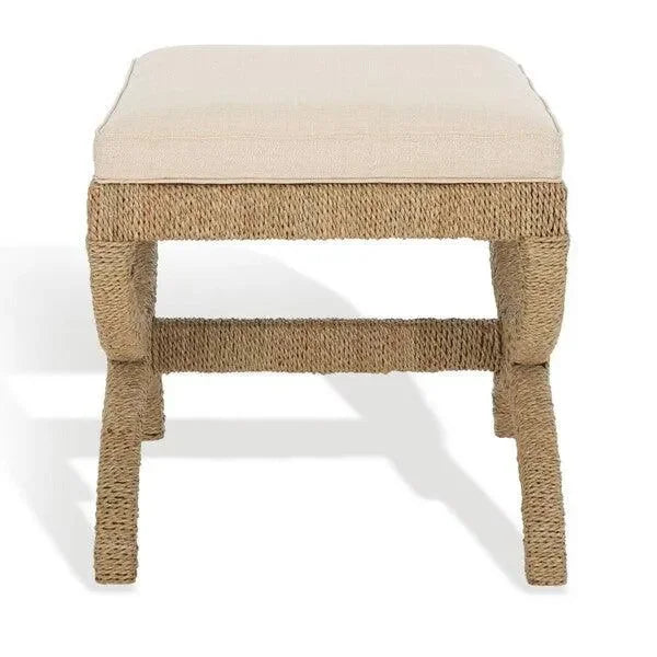 Aikan Woven Wood Ottoman in Natural and Beige - The Mayfair Hall
