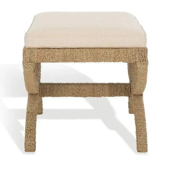 Aikan Woven Wood Ottoman in Natural and Beige - The Mayfair Hall