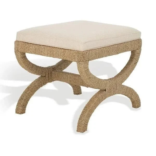 Aikan Woven Wood Ottoman in Natural and Beige - The Mayfair Hall