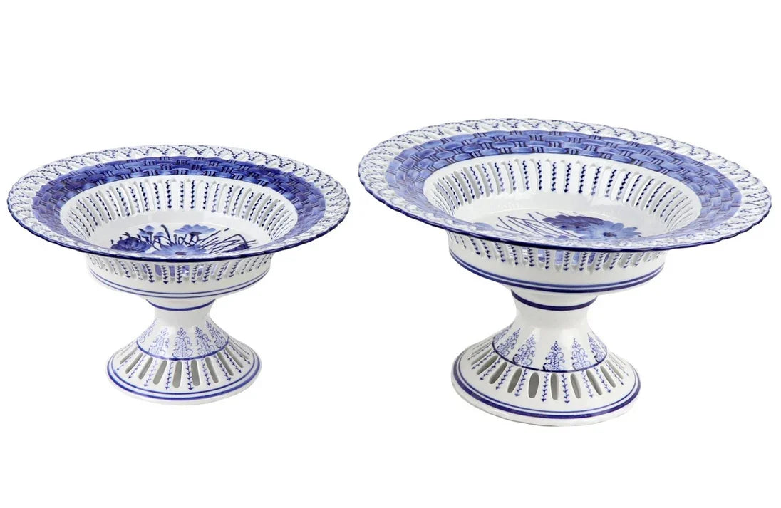Blue and White Pierced Pedestal Bowl - The Mayfair Hall