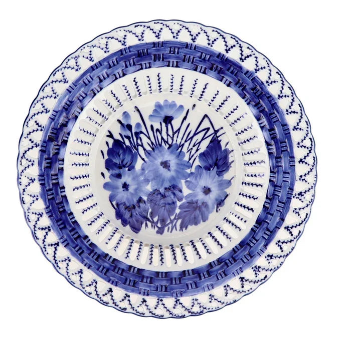 Blue and White Pierced Pedestal Bowl - The Mayfair Hall