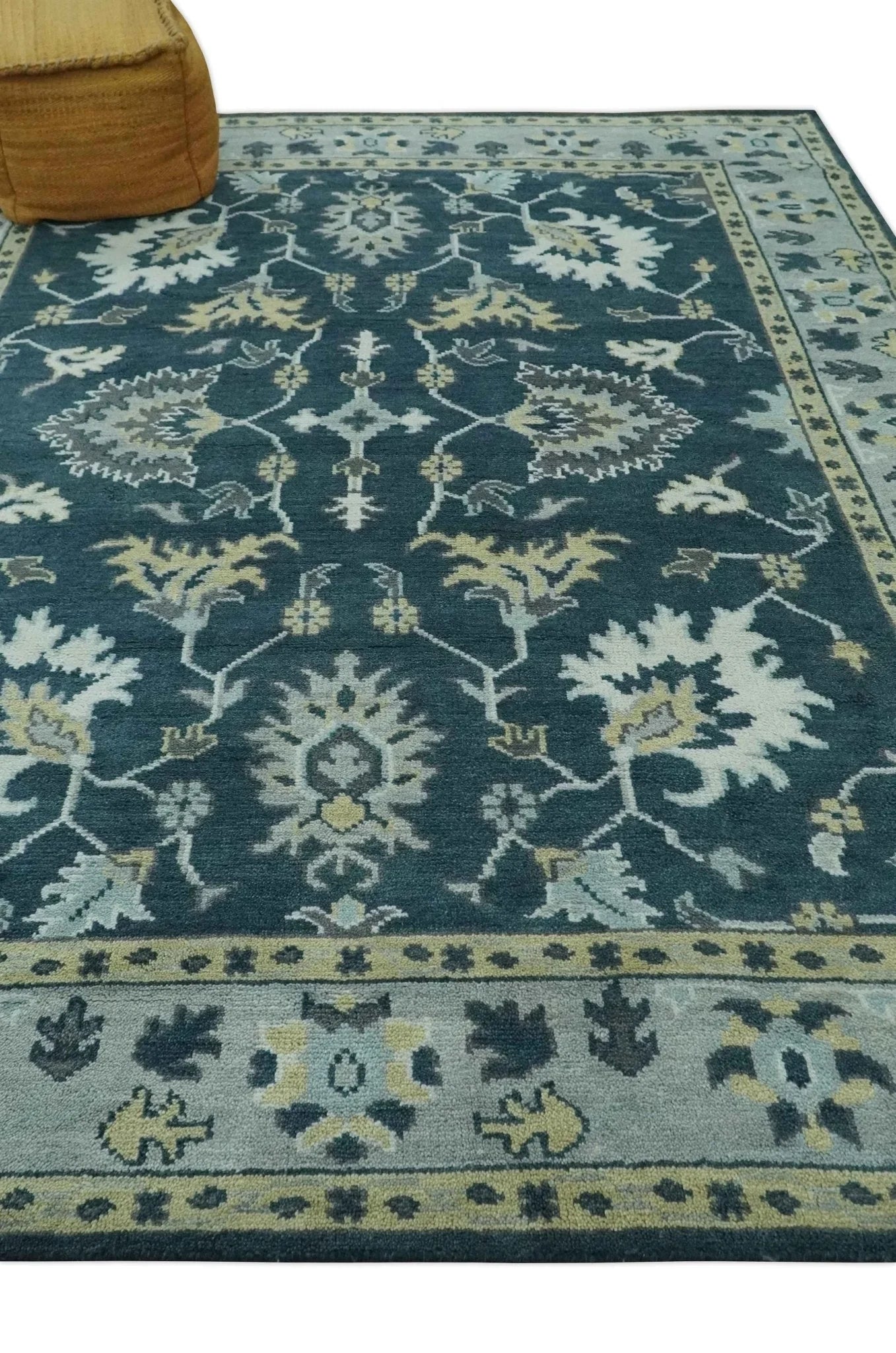 Dark Teal, Silver, Blue and Ivory Hand Knotted Traditional Oushak Multi Size Area Rug - The Rug Decor