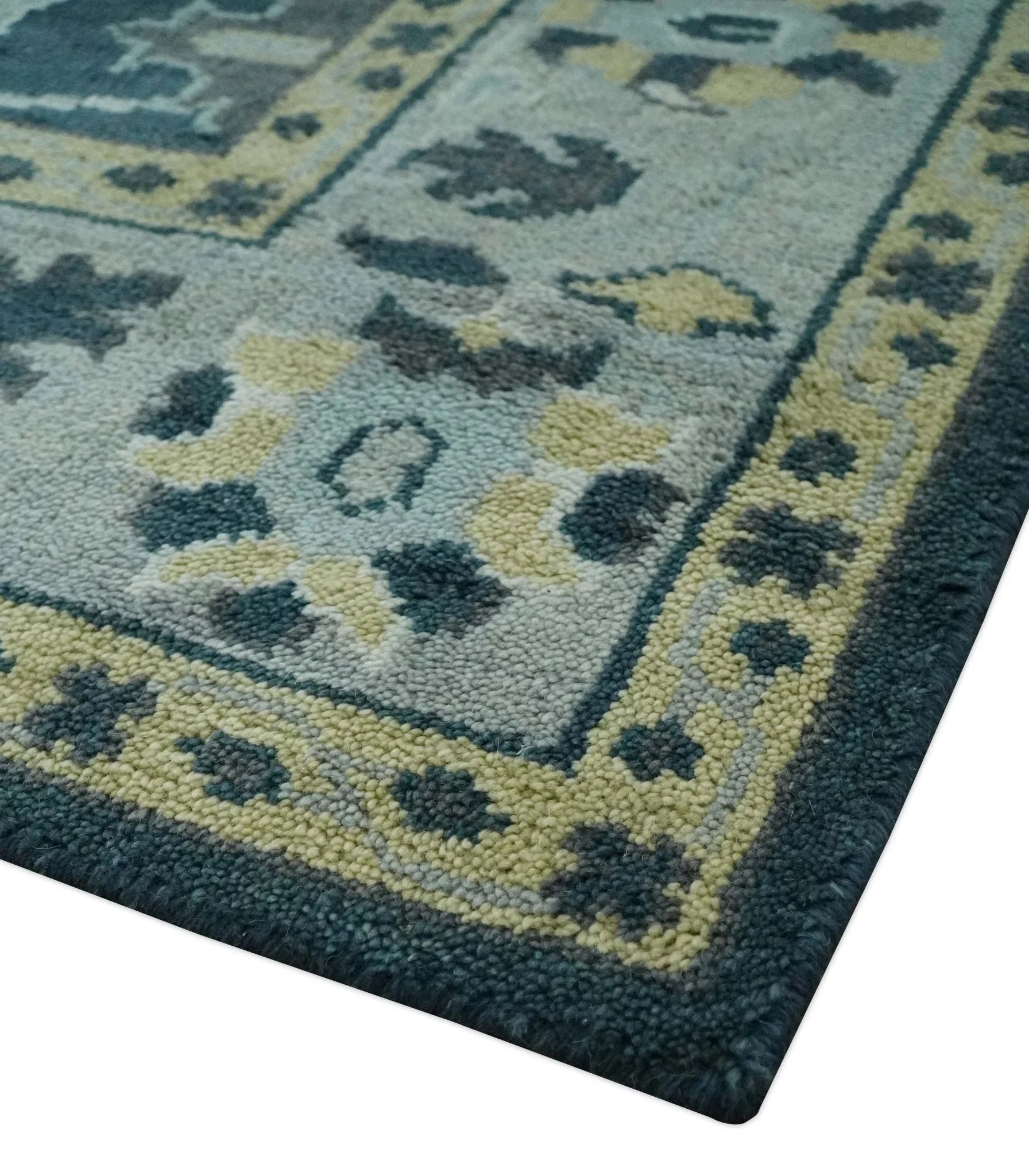 Dark Teal, Silver, Blue and Ivory Hand Knotted Traditional Oushak Multi Size Area Rug - The Rug Decor
