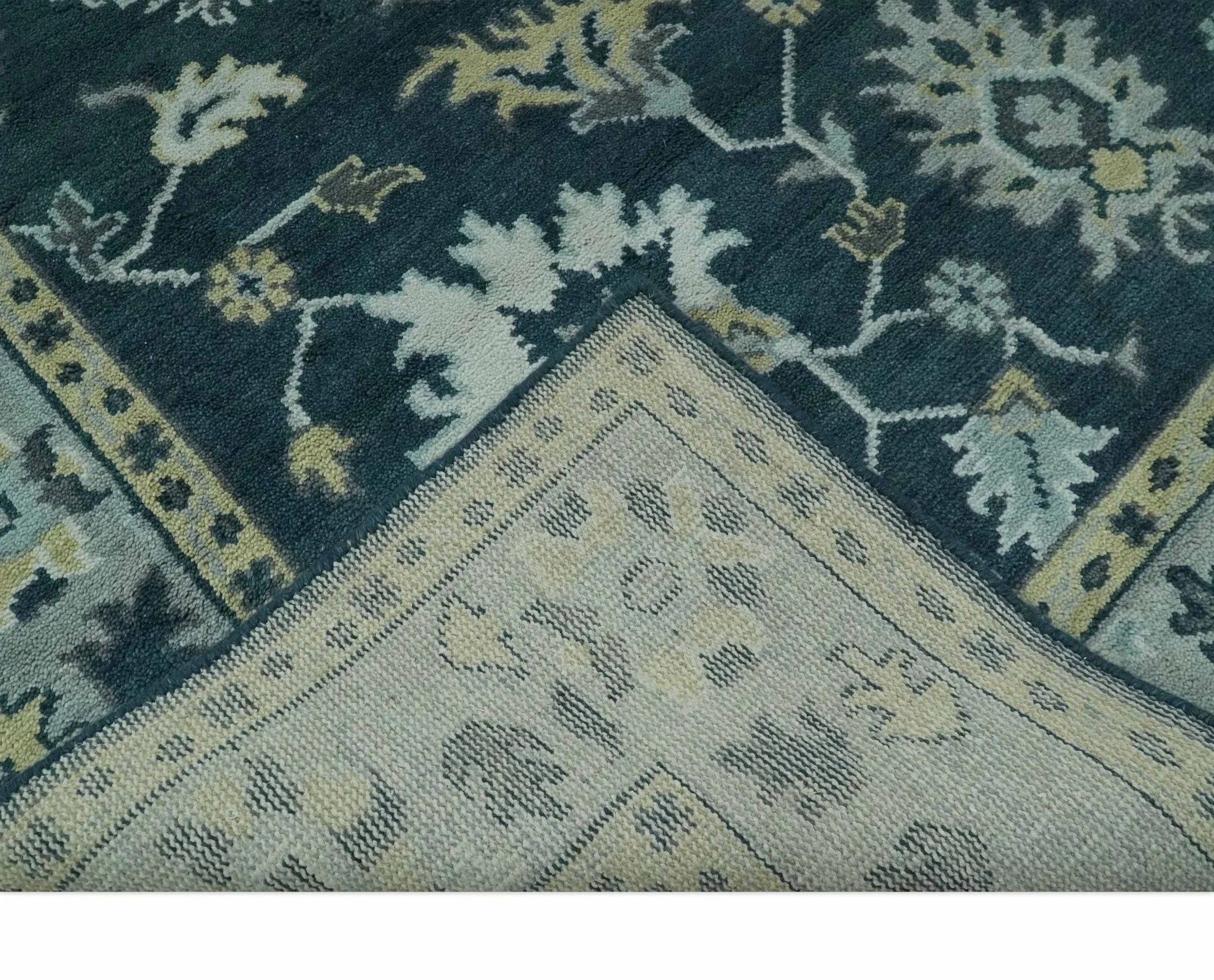 Dark Teal, Silver, Blue and Ivory Hand Knotted Traditional Oushak Multi Size Area Rug - The Rug Decor