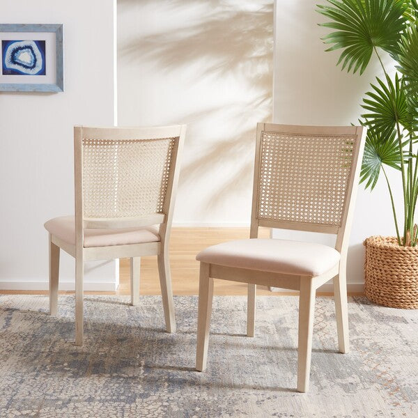 Margo Dining Chair in Whitewashed with Beige Cushion
