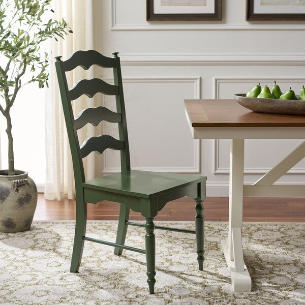 Rasia Wooden Side Chair in Dark Green with Ladder Back