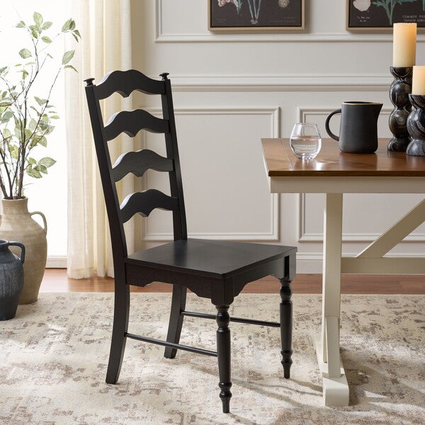 Rasia Wooden Side Chair in Black with Ladder Back