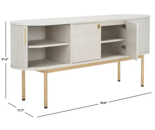 Shaelynn Wood Sideboard in Bleached White with Sliding Cabinets - The Mayfair Hall