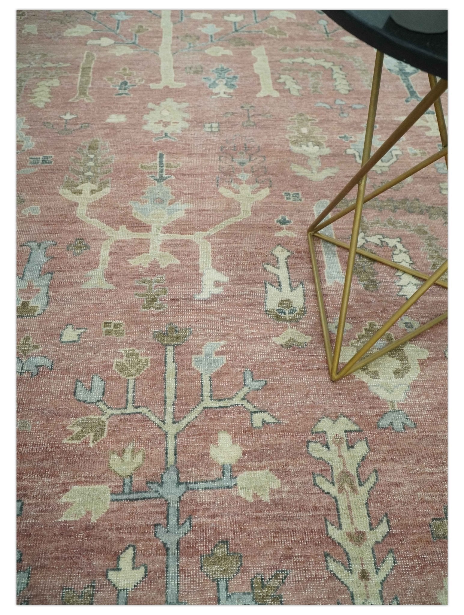 Distress Finished Tree of Life Hand Knotted Rust and Blue 9x12 Wool Rug