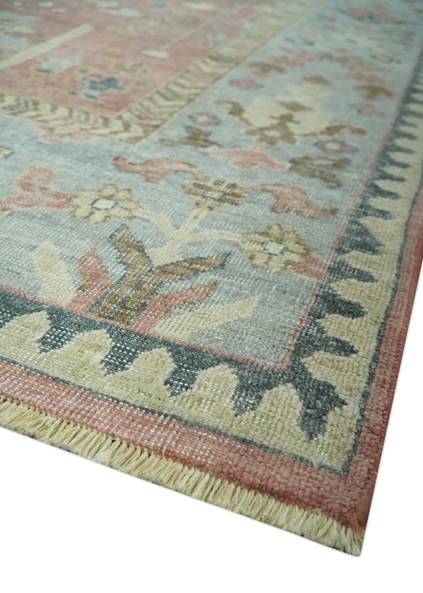 Distress Finished Tree of Life Hand Knotted Rust and Blue Custom Made Wool Rug