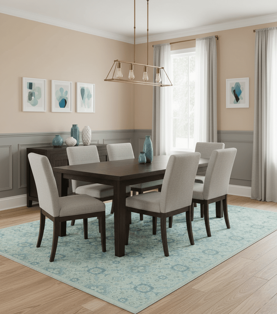 Distressed Hand Knotted Blue And Beige Oriental Design 8x10 Wool Area Rug