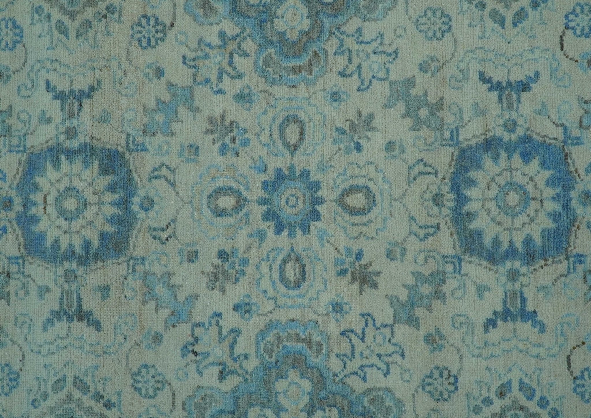 Distressed Hand Knotted Blue And Beige Oriental Design 8x10 Wool Area Rug