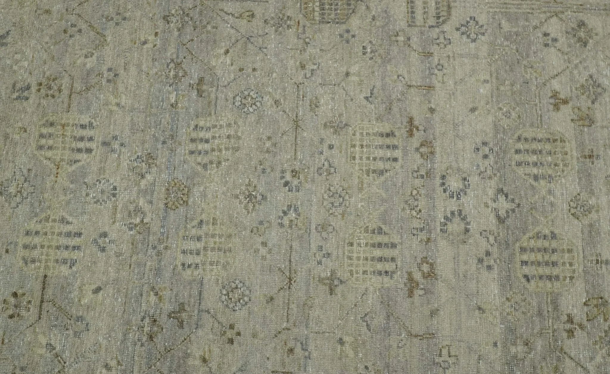 Distressed Silver And Beige Hand Knotted khotan design Custom Made wool area rug - The Rug Decor