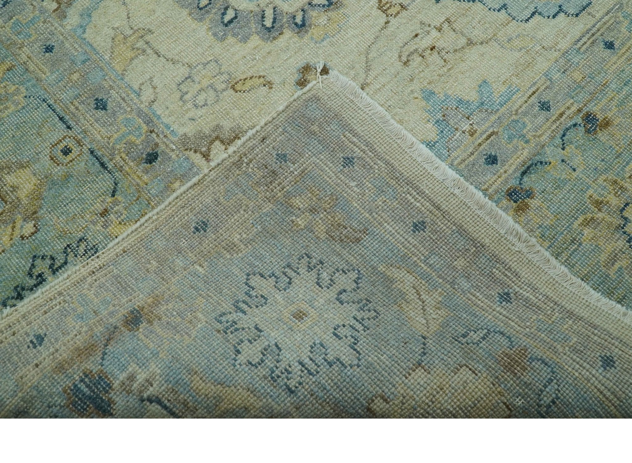 Distressed traditional Design Blue And Beige Hand Knotted 8x10 Wool Area Rug