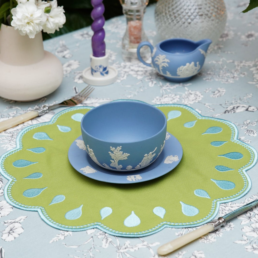 DROPLET GREEN ROUND FABRIC PLACEMAT (Set Of 4)