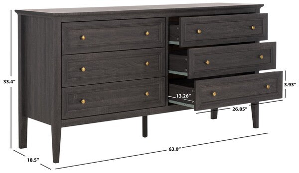 Sondra 6 Drawer Dresser in Distressed Black