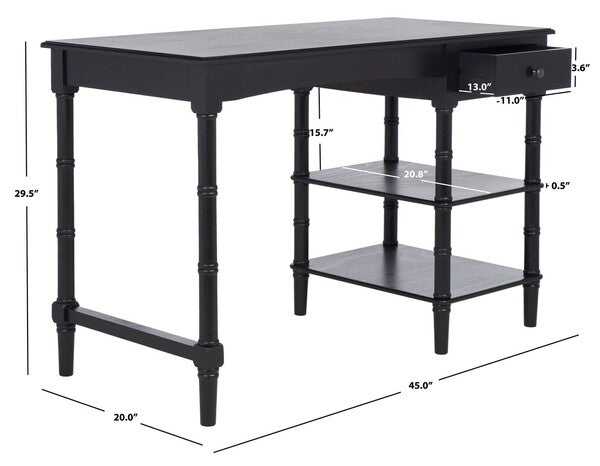 Henric 1 Drawer 2 Shelf Desk in Black