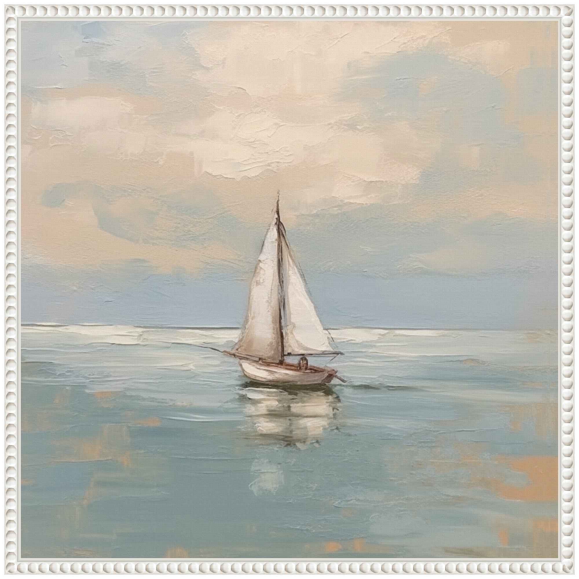 Sylvie Calm Pastel Sailboat Landscape Framed Canvas by The Creative Bunch Studio