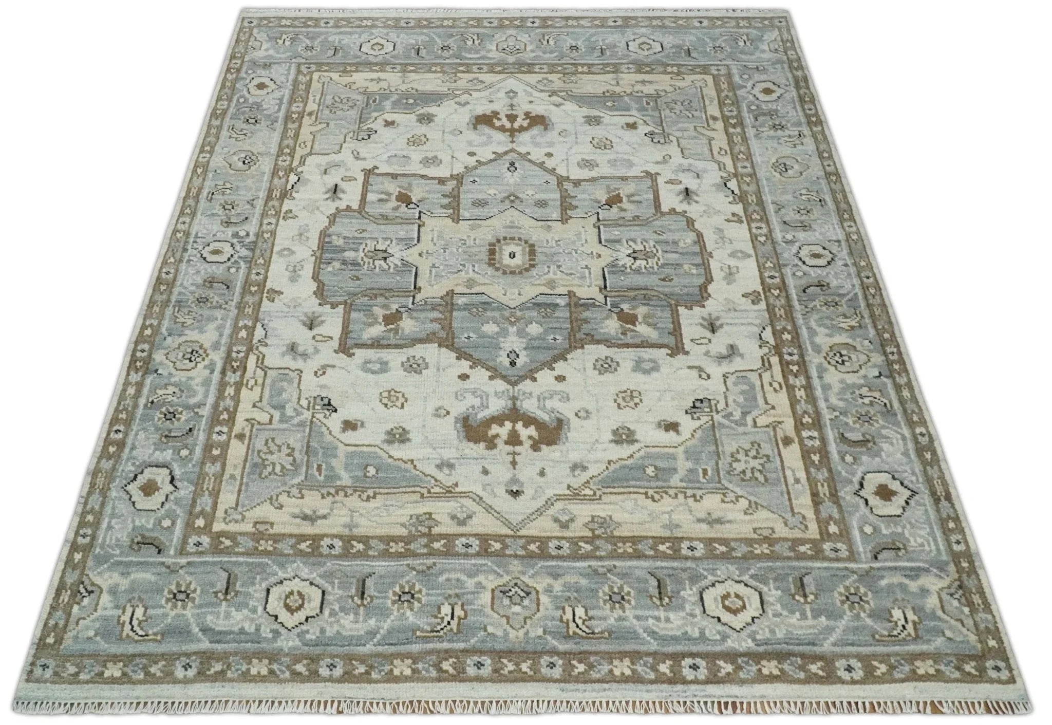 Earthy Neutral Custom Made Ivory, Beige and Silver Traditional Hand Knotted Wool Area Rug - The Rug Decor