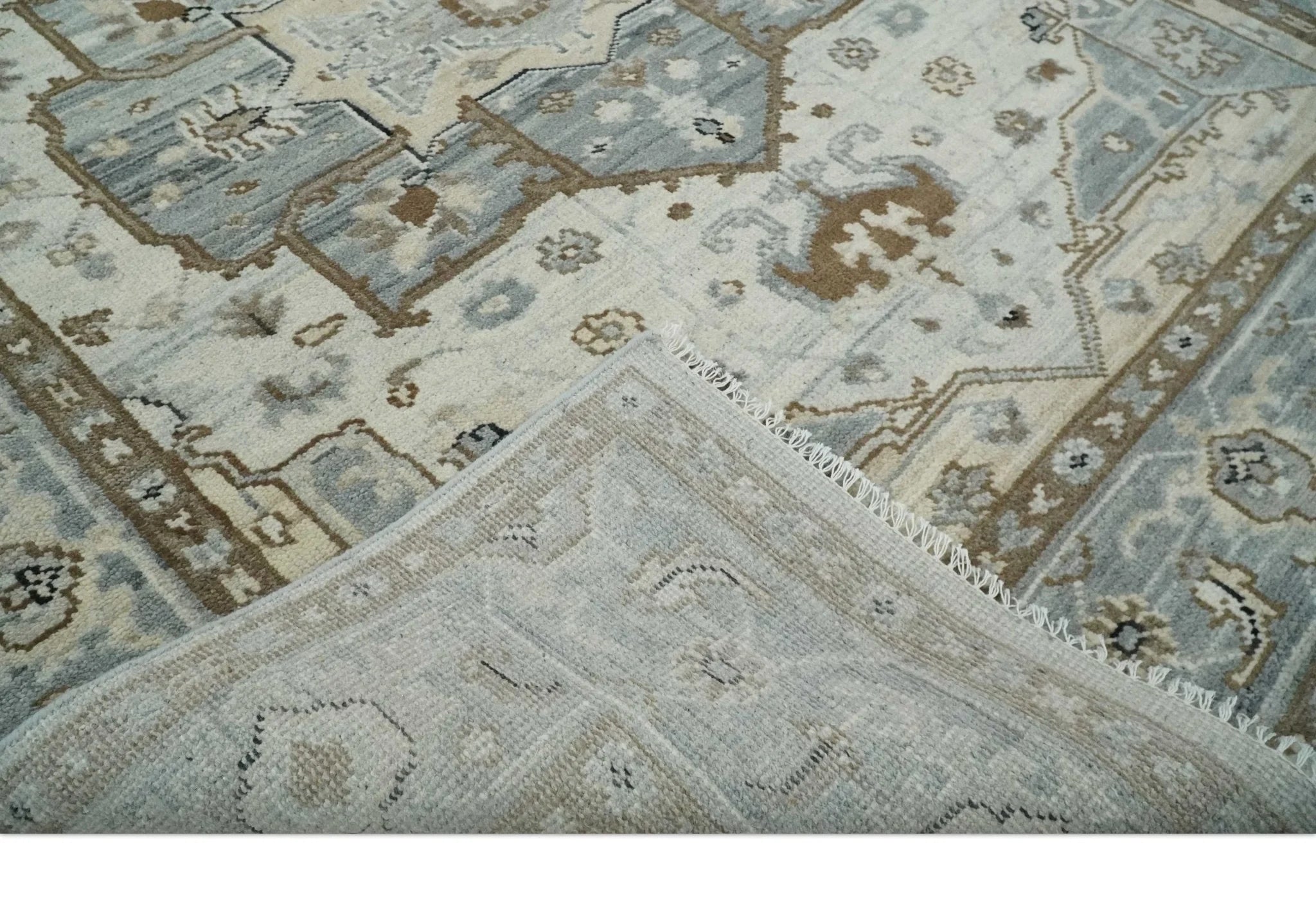 Earthy Neutral Custom Made Ivory, Beige and Silver Traditional Hand Knotted Wool Area Rug - The Rug Decor