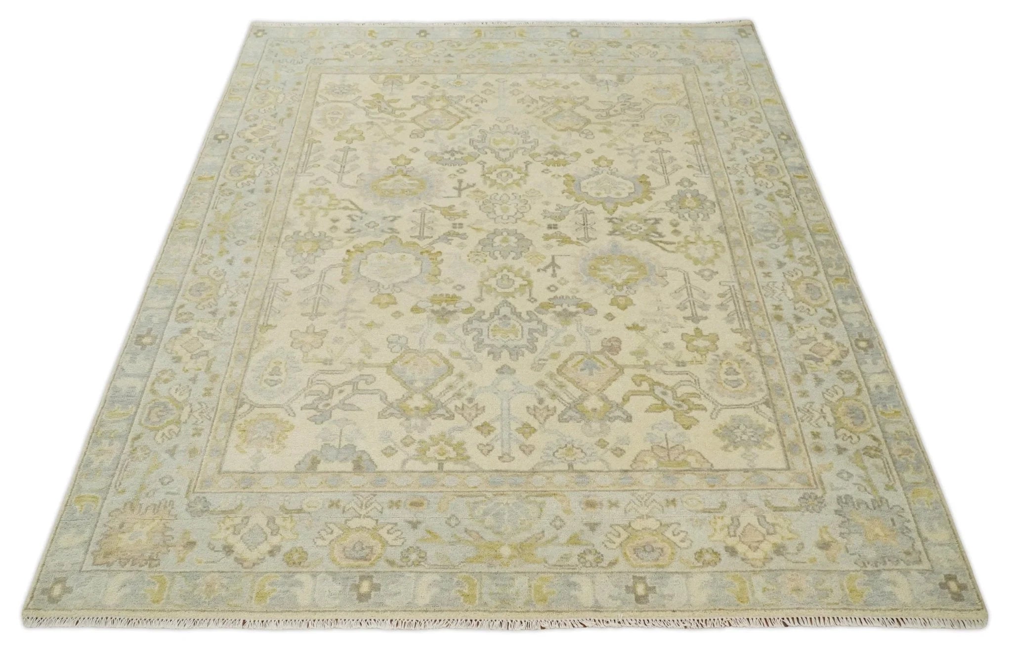 Earthy Neutral Traditional Beige and Silver Antique Style Hand knotted Wool Area Rug, Kids, Living Room and Bedroom Rug - The Rug Decor