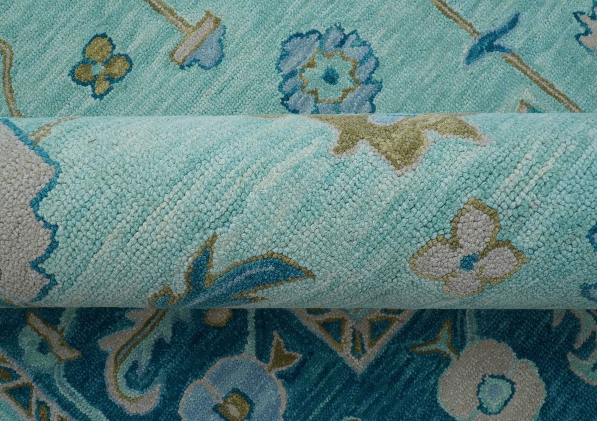 Elaine Custom Made Blue Traditional Oushak Hand Tufted Wool Rug