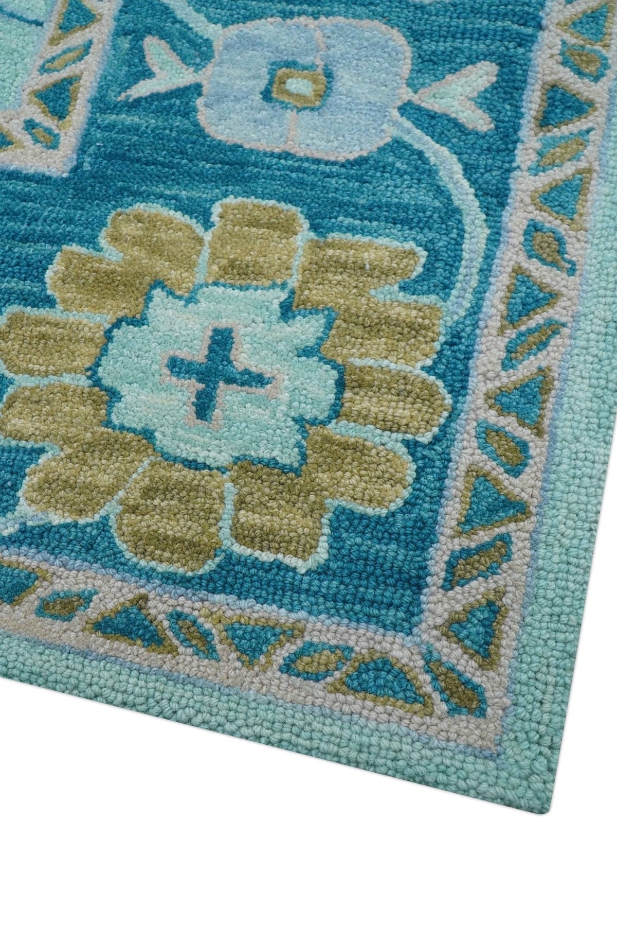 Elaine Custom Made Blue Traditional Oushak Hand Tufted Wool Rug
