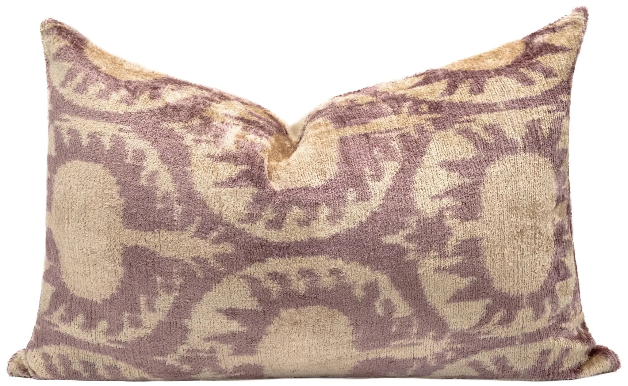 Elegant 16x24 Handmade Ikat Silk Velvet Pillow with Premium Down Feather Insert by Canvello – Soft Blush and Cream Tones - The Mayfair Hall