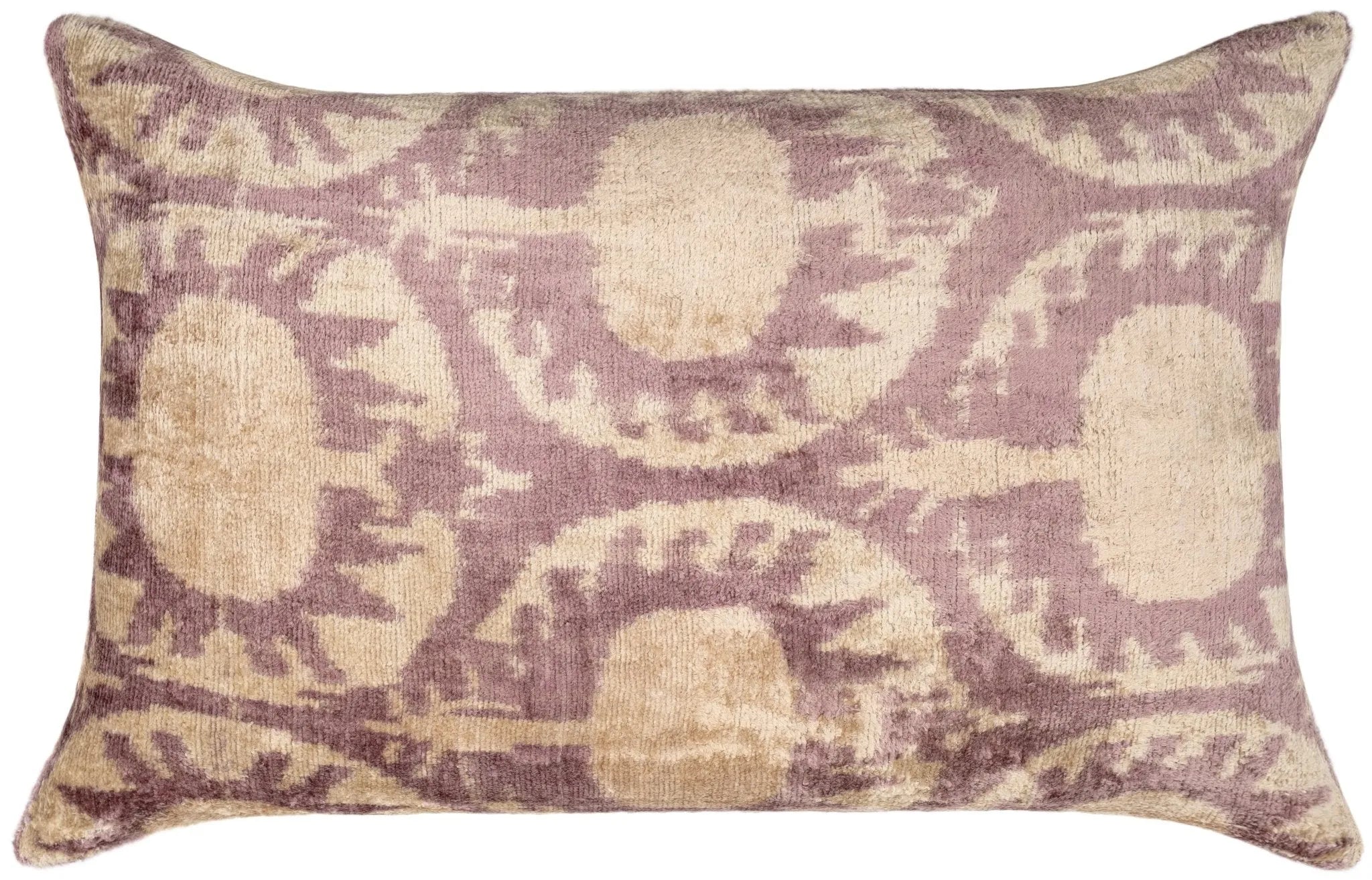 Elegant 16x24 Handmade Ikat Silk Velvet Pillow with Premium Down Feather Insert by Canvello โ Soft Blush and Cream Tones