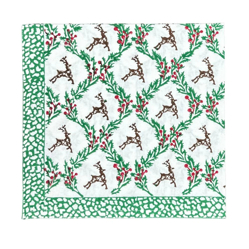Enchanted Christmas Reindeer Block Print Napkin (Set of 4)