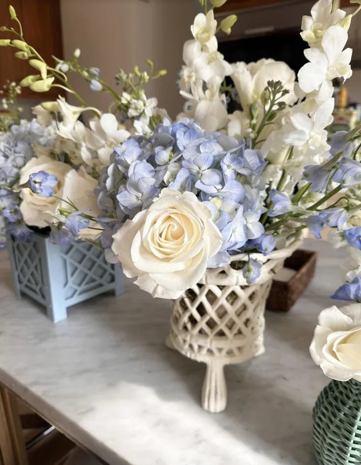 White Lattice Lattice Footed Planter - The Mayfair Hall