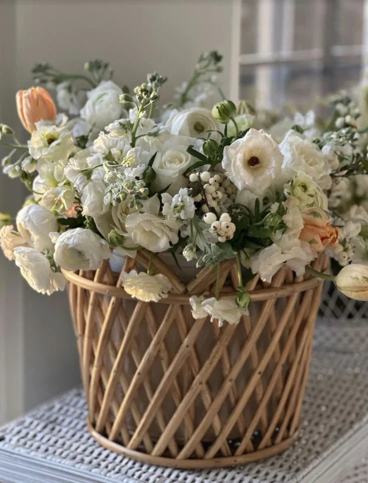 Natural Round Scalloped Lattice Rattan Planter - The Mayfair Hall