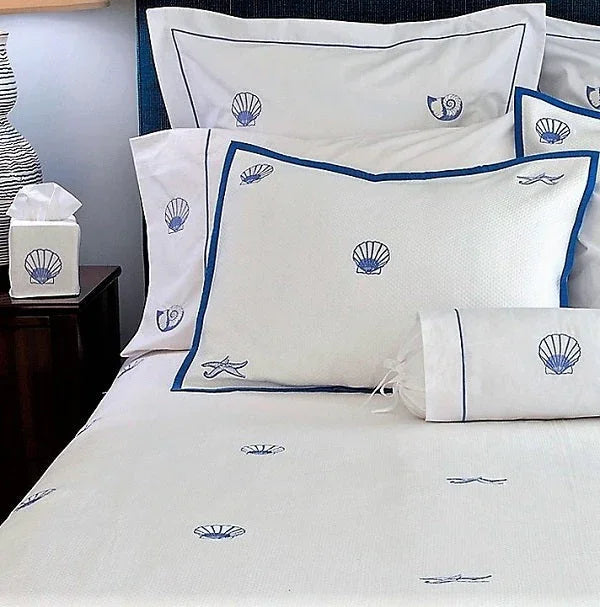 Coverlet (Queen) - Embroidered Scallops (Blue) - The Mayfair Hall