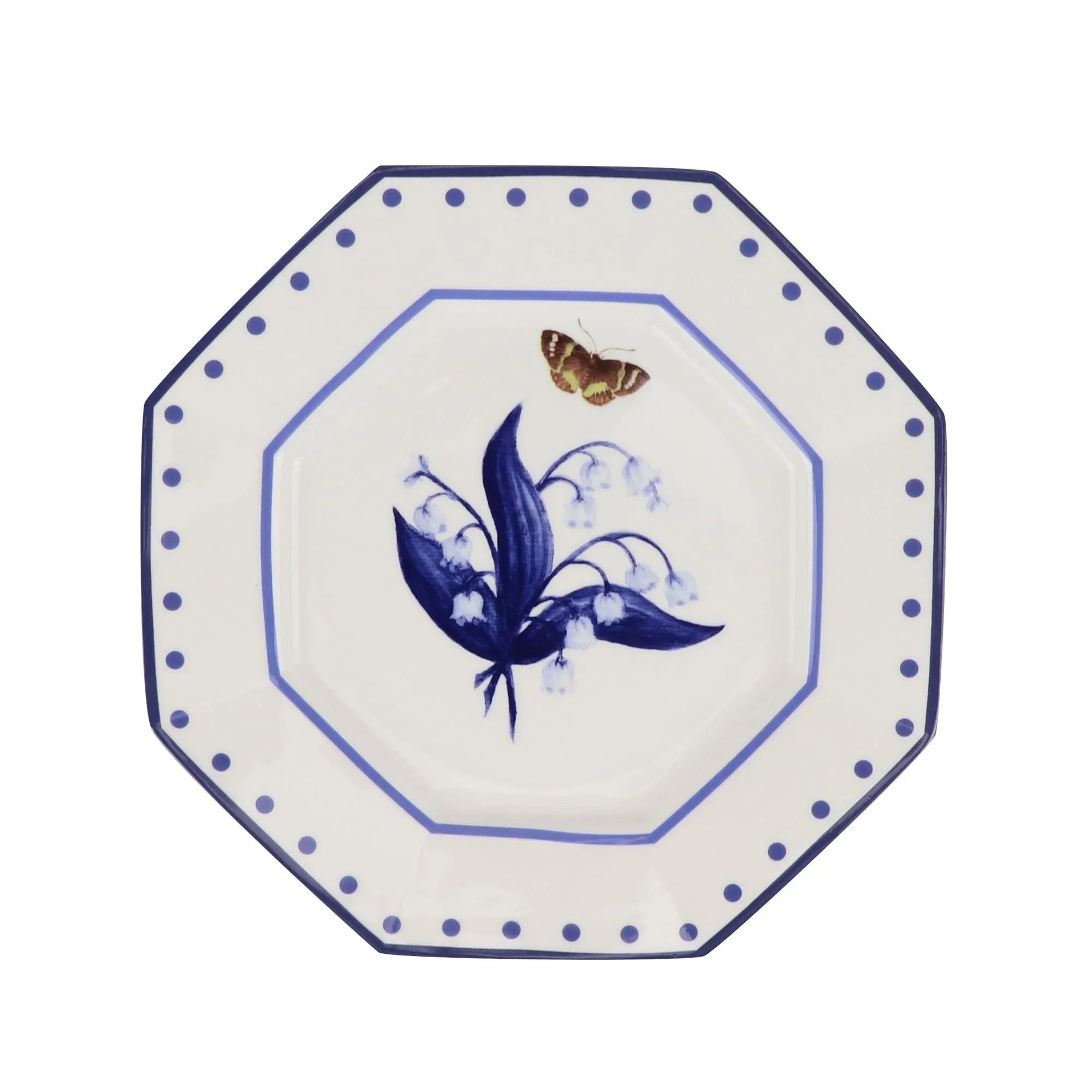 LILY OF THE VALLEY and Butterfly Blue and White SALAD PLATE - The Mayfair Hall