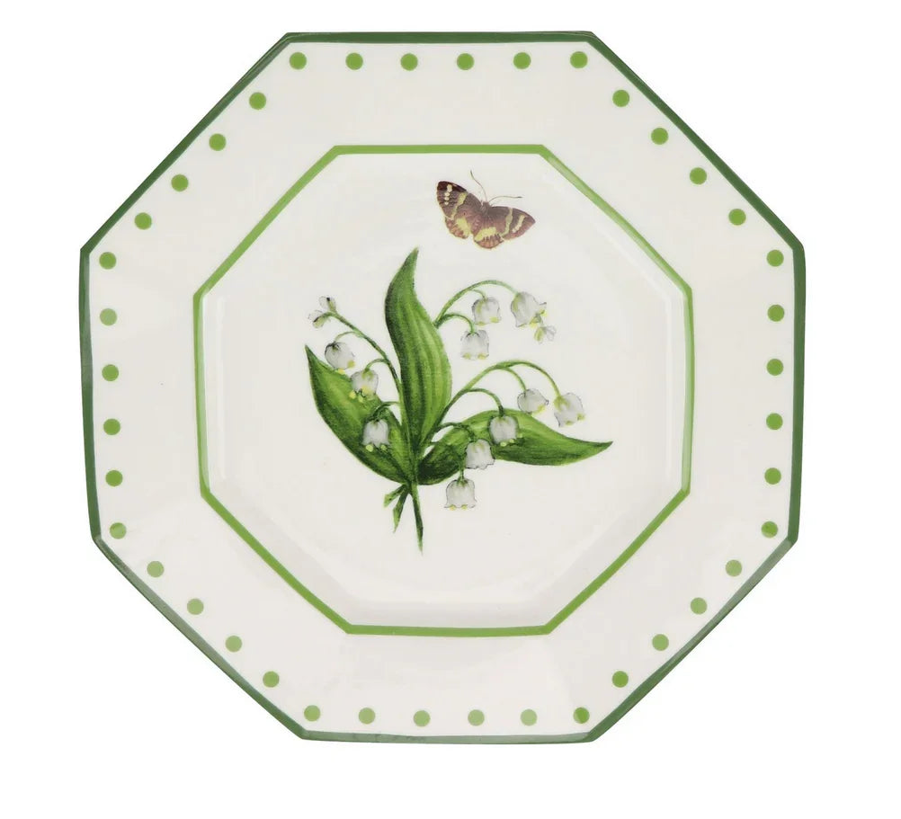 LILY OF THE VALLEY and Butterfly GREEN AND WHITE SALAD PLATE - The Mayfair Hall