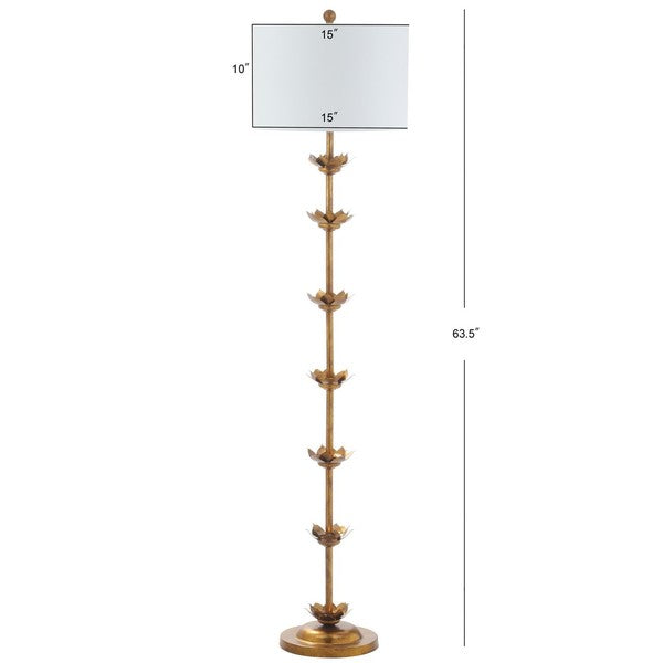 Landen Leaf Metal Floor Lamp in Antique Gold with Off-White Shade