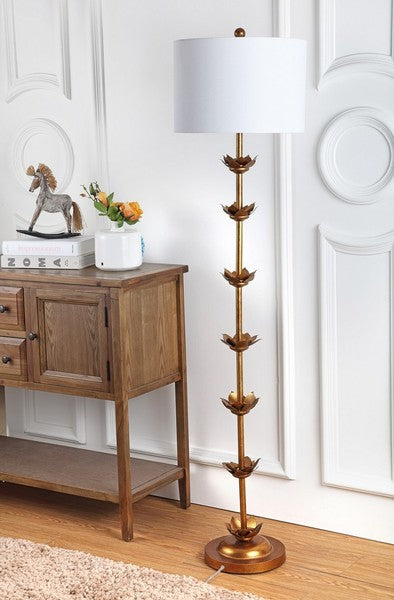 Landen Leaf Metal Floor Lamp in Antique Gold with Off-White Shade