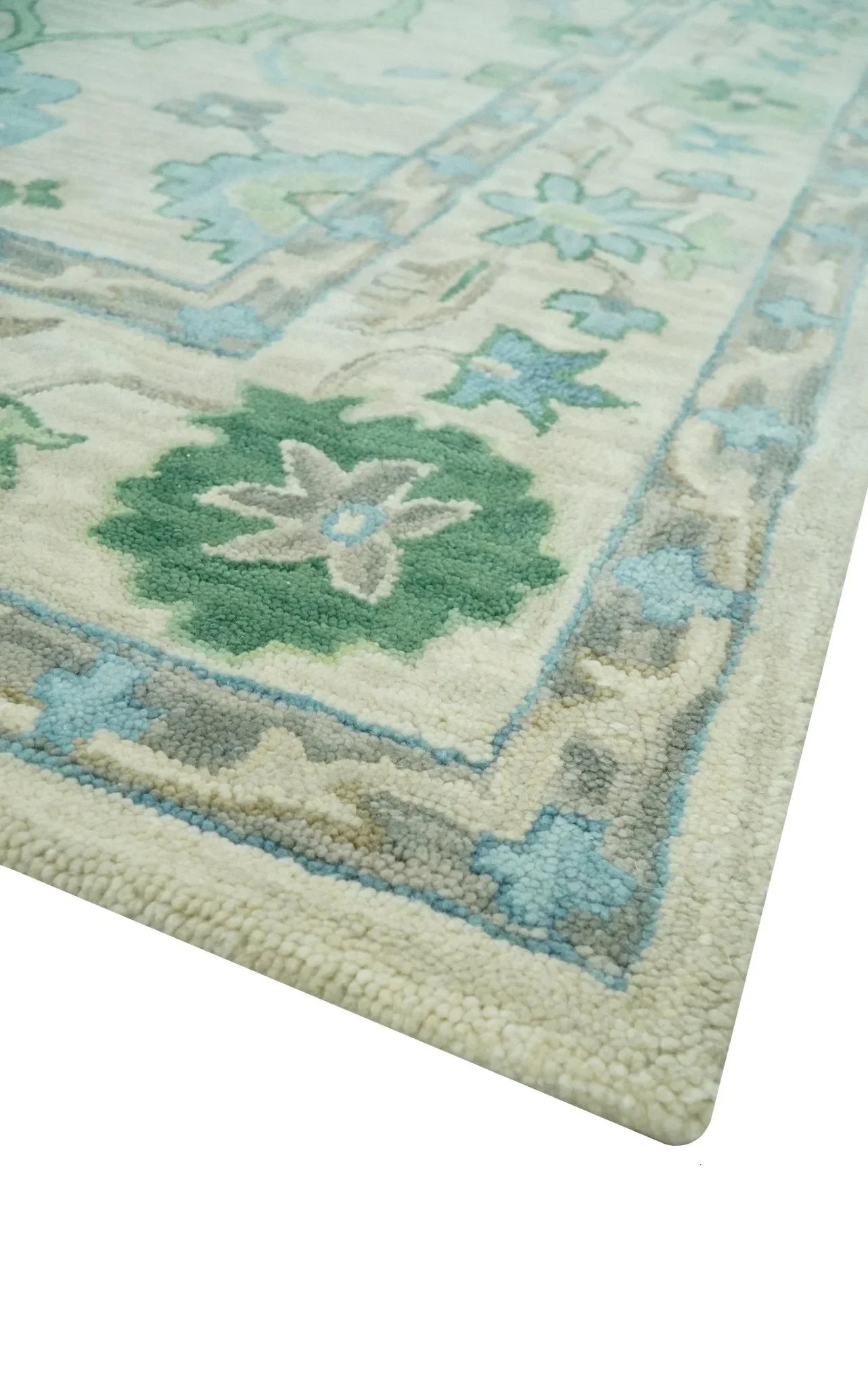Floral Beige, Gray, Blue and Green Oriental Oushak Hand Tufted Custom Made wool Area rug - The Rug Decor