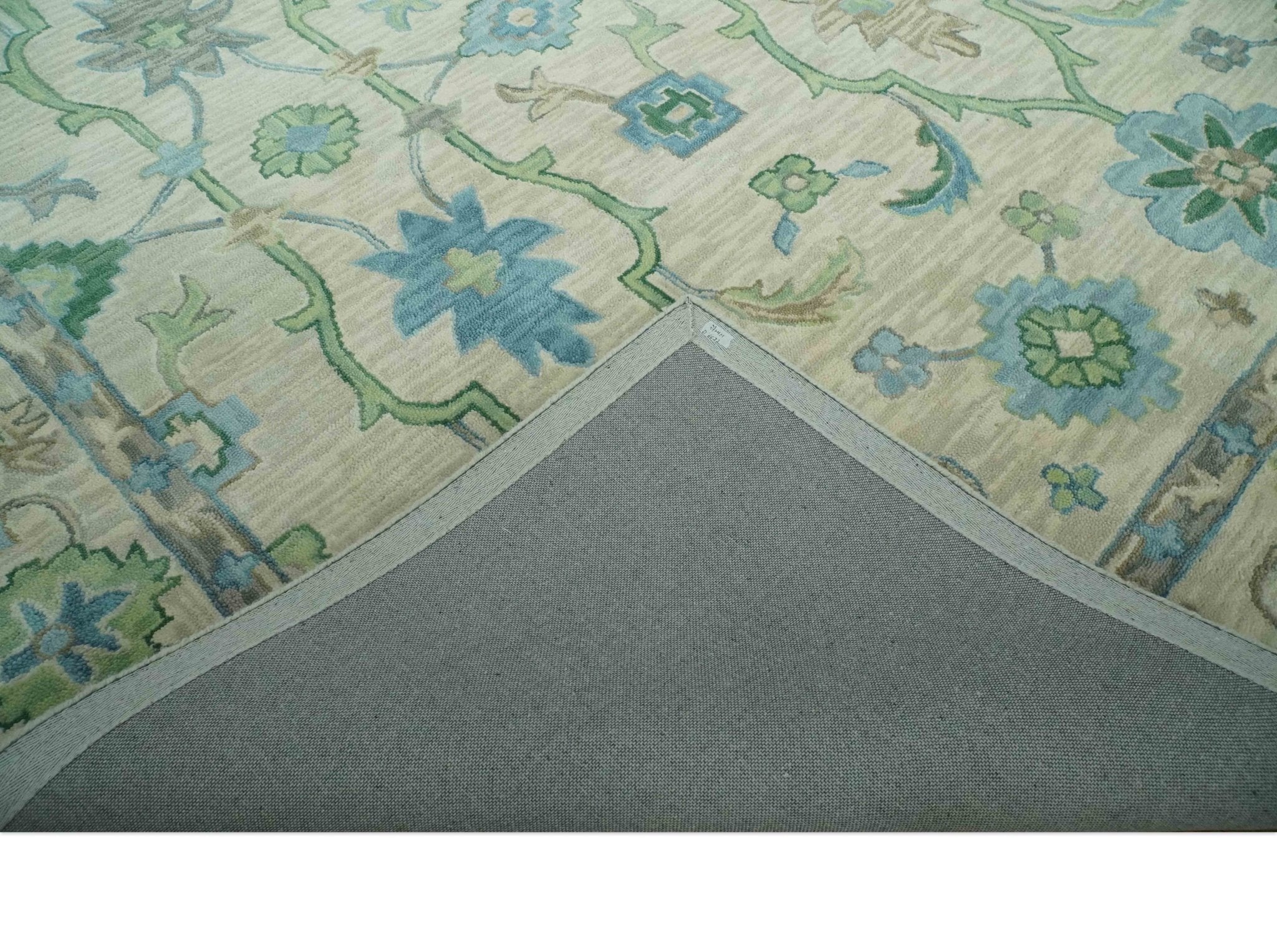 Floral Beige, Gray, Blue and Green Oriental Oushak Hand Tufted Custom Made wool Area rug - The Rug Decor